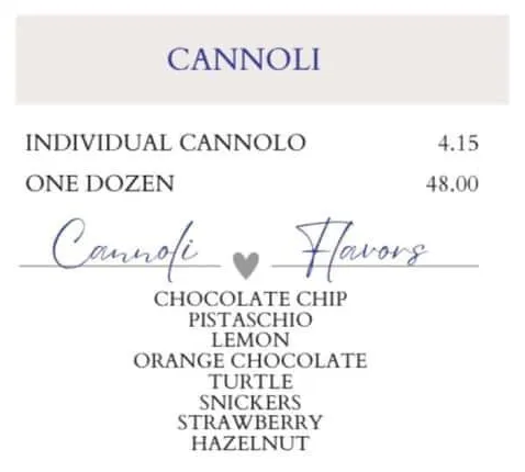 Cannoli Menu