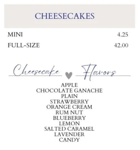 Cheesecakes Menu