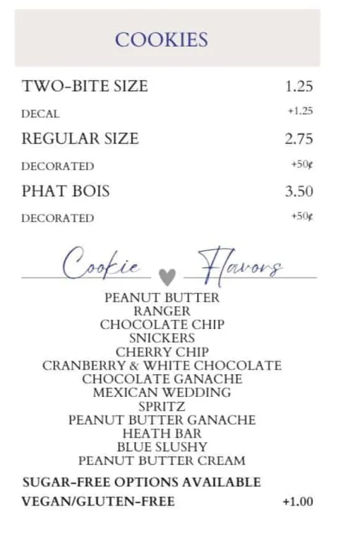 Cookies Menu