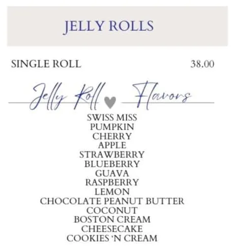 Jelly Rolls Menu