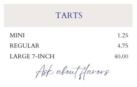 Tarts Menu